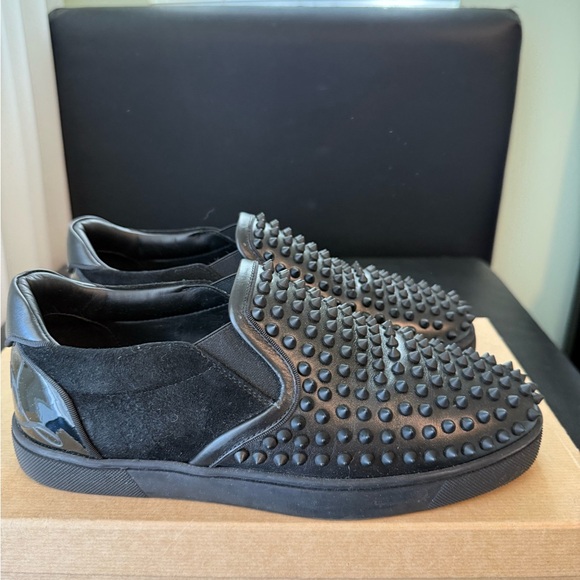 Christian Louboutin Black Spiked Slip-On Sneakers